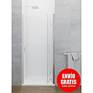 GME Mampara de ducha plegable Glass Combi 2 (90 x 195 cm, Plata brillo, Espesor de vidrio: 6 mm, An x Al: 90 (50/35) x 195 cm)