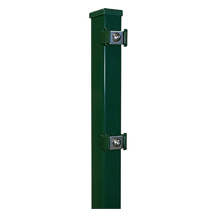 Hadra Zaunpfosten - Grün, 60 x 40 x 1.750 mm, Metall - Grüner Zaunpfosten mit zwei Befestigungsklammern. Ideal zur einfachen und sicheren Montage von Zaunelementen.