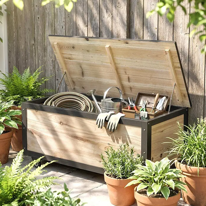 Furnicato Garten-Aufbewahrungsbox - Naturholz, Holz
