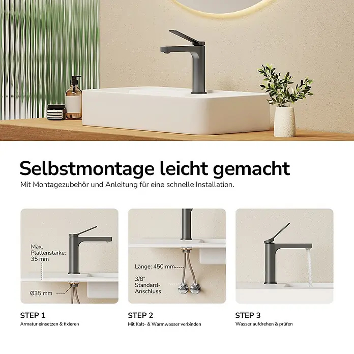 Emke Waschtischarmatur Arcspout XF21 - Grau, Matt