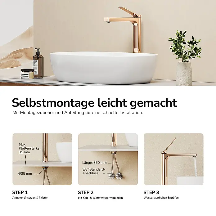 Emke Waschtischarmatur Arcspout XF21 - Roségold, Glänzend