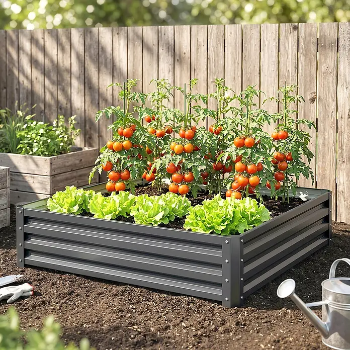 Furnicato Hochbeet - 120 x 120 x 30 cm, Stahl, Hellgrau