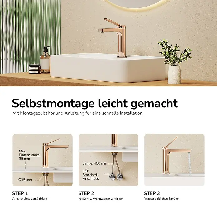 Emke Waschtischarmatur Arcspout XF21 - Roségold, Glänzend
