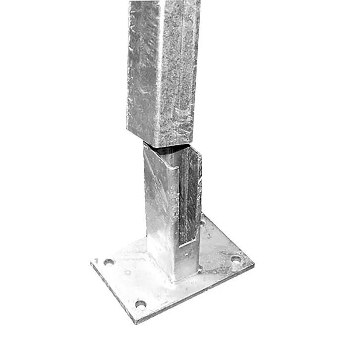 Hadra Pfostenträger - Metall, Passend für: 60 x 40 mm Zaunpfosten - Pfostenfuß aus Metall mit quadratischer Grundplatte und Löchern zur Befestigung. Ideal für den Bau von Zäunen und Geländern.
