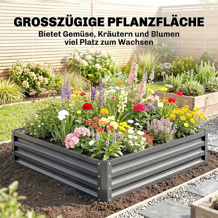 Furnicato Hochbeet - 120 x 120 x 30 cm, Stahl, Hellgrau