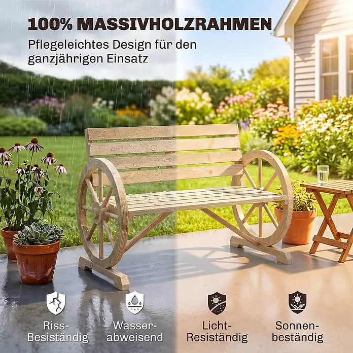 Furnicato Gartenbank Tannenholz Naturholz - B x T x H: 56 x 105,5 x 79 cm, Tannenholz, Naturholz