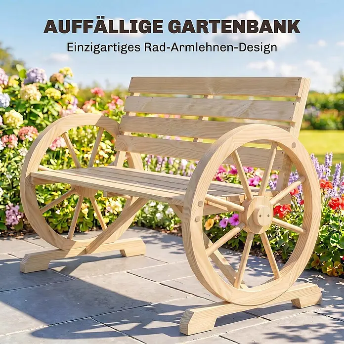 Furnicato Gartenbank Tannenholz Naturholz - B x T x H: 56 x 105,5 x 79 cm, Tannenholz, Naturholz