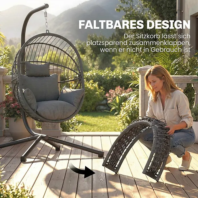Furnicato Hängesessel - L x B x H: 120 x 106 x 188 cm, Polyester, Grau