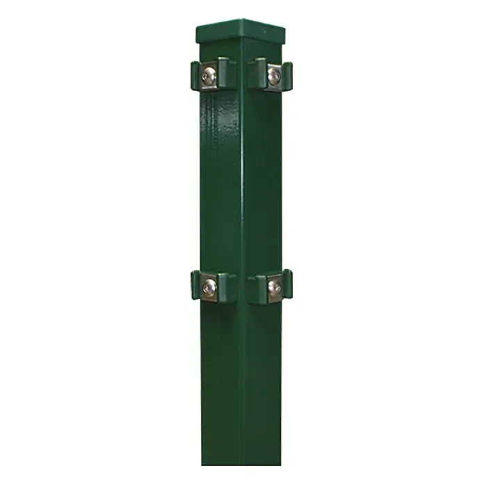 Hadra Eckpfosten - Grün, 60 x 60 x 1.750 mm - Pfosten grün mit Befestigungsclips. Der Pfosten ist rechteckig und hat an zwei Stellen Clips zur Befestigung von Gegenständen.