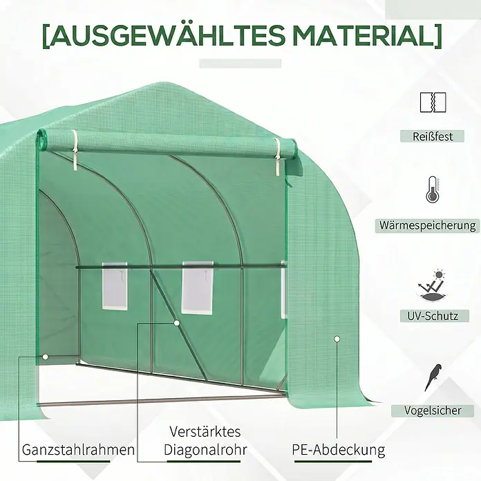 Furnicato Gewächshaus - 300 x 450 cm, Material Seitenwand: Stahl, 14 mm, Grün
