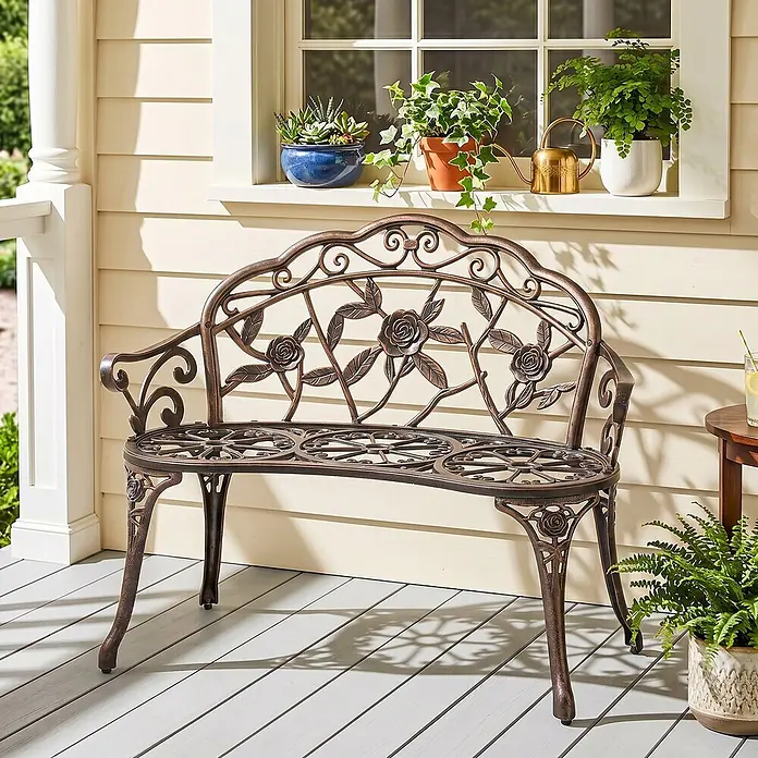 Furnicato Gartenbank Gussaluminium Bronze - B x T x H: 54 x 100 x 78 cm, Aluminium/Gußeisen, Bronze
