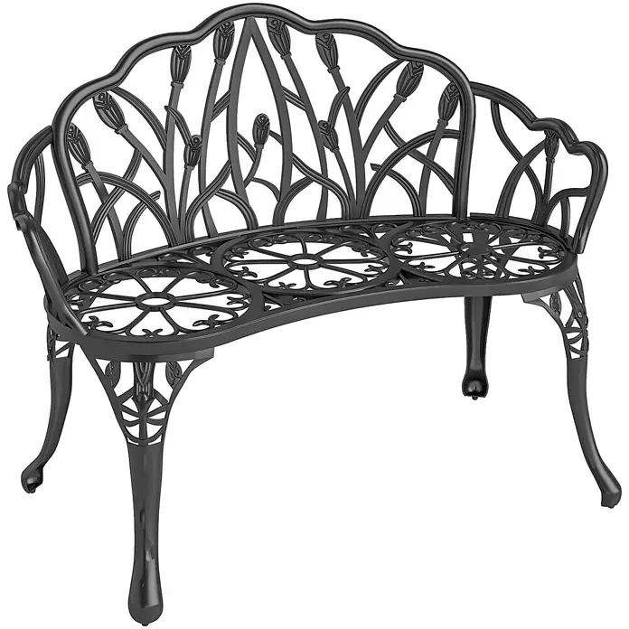 Furnicato Gartenbank Gussaluminium - B x T x H: 57 x 99 x 78 cm, Aluminium, Schwarz