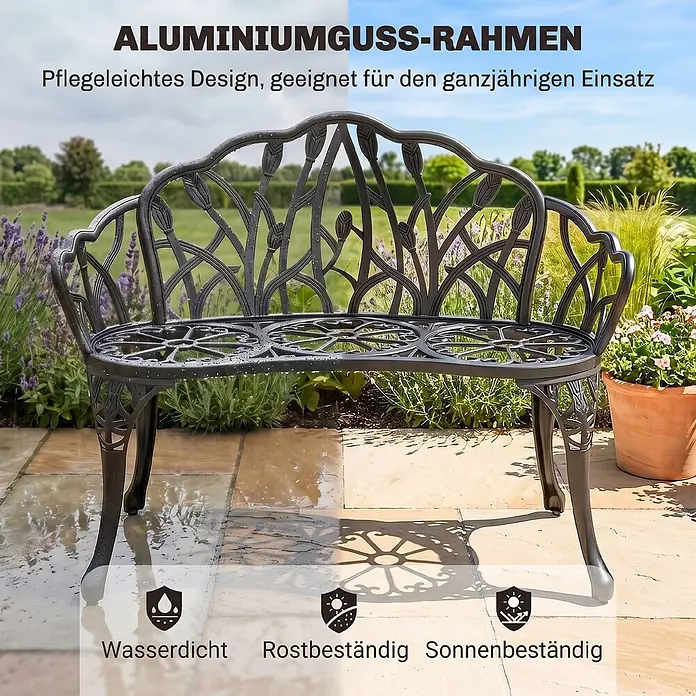 Furnicato Gartenbank Gussaluminium - B x T x H: 57 x 99 x 78 cm, Aluminium, Schwarz