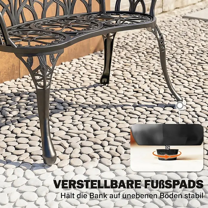 Furnicato Gartenbank Gussaluminium - B x T x H: 57 x 99 x 78 cm, Aluminium, Schwarz