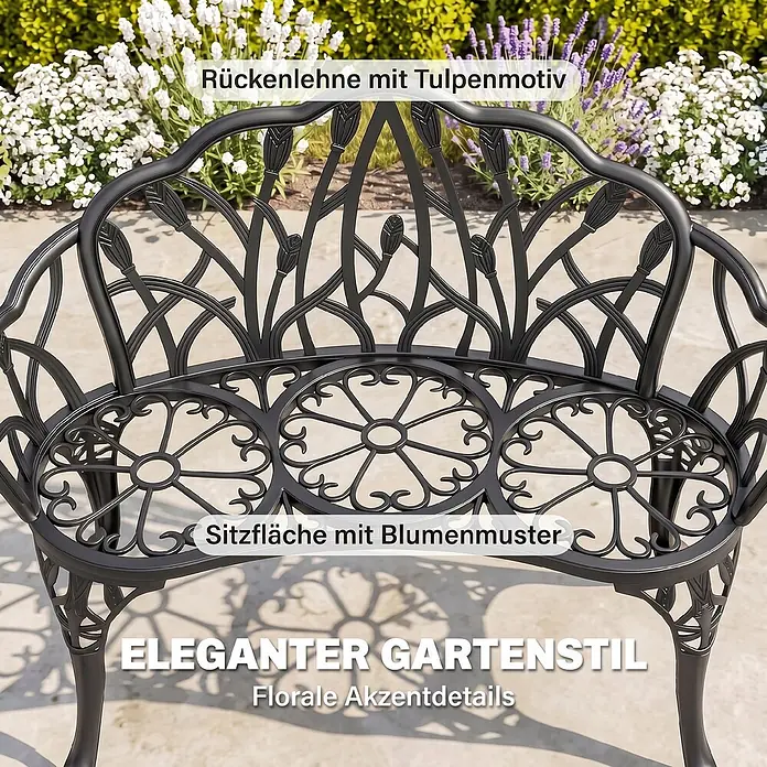 Furnicato Gartenbank Gussaluminium - B x T x H: 57 x 99 x 78 cm, Aluminium, Schwarz