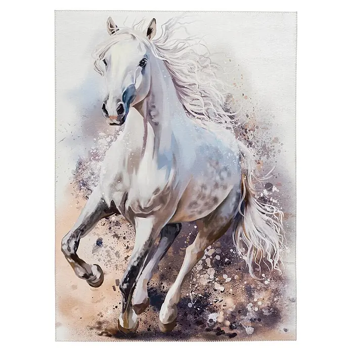 Kayoom Kinderteppich Sympathy Kids 245 White Horse - Weiß, 120 x 80 cm, 100 % Polyester - Draufsicht