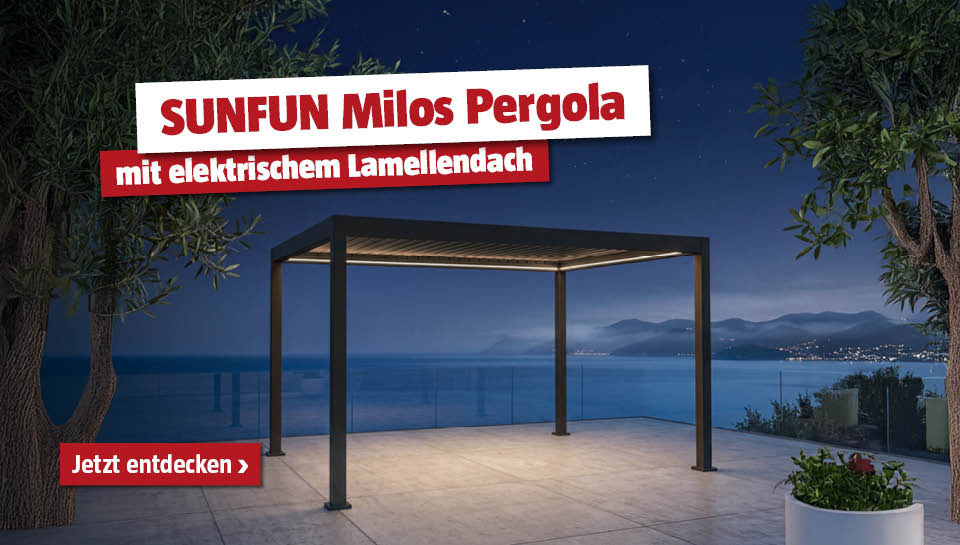 Sunfun Milos Pergola mit LED-Beleuchtung auf der Terrasse