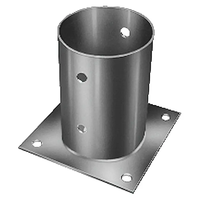 Alberts Aufschraubhülse - Durchmesser: 81 mm, Verzinkt, Metall - Metallpfostenfuß mit quadratischer Basisplatte und zylindrischem Aufsatz für sicheren Halt.