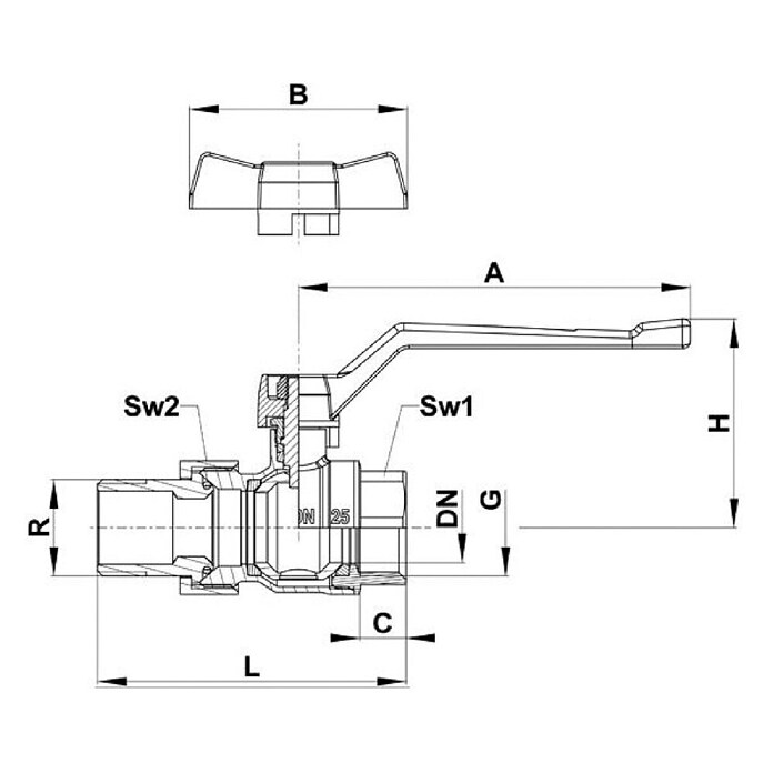 Kroglični ventil KV 2123  (¾″) | 4053 - Ventile | DCDA - Wasserinstallation | DCD - Sanitärinstallation | DC - Sanitärinstallation | D - Sanitär | BAUHAUS