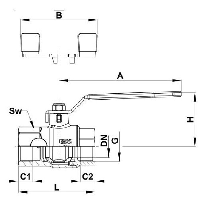 Kroglični ventil KV 403  (¾″, 40 bar, Medenina) | 4053 - Ventile | DCDA - Wasserinstallation | DCD - Sanitärinstallation | DC - Sanitärinstallation | D - Sanitär | BAUHAUS