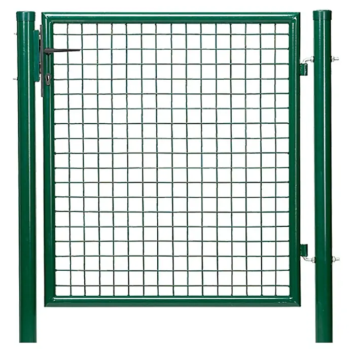 Zauntor - 100 x 100 cm, Grün, Metall - Hier ist ein grünes Gartentor mit Maschendrahtfüllung und dazugehörigen Pfosten, ideal für den sicheren Zugang zu Ihrem Garten.
