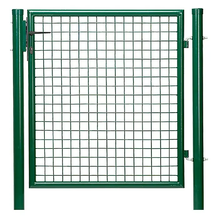 Zauntor100 x 100 cm, Grün, Metall - Hier ist ein grünes Gartentor mit Maschendrahtfüllung und dazugehörigen Pfosten, ideal für den sicheren Zugang zu Ihrem Garten.