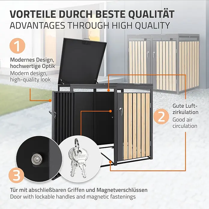 ML-Design Mülltonnenbox Mülltonnenbox 4er 240L 264x80x120cm Holzoptik aus Stahl - Stahl, Anthrazit, Hellbraun, Geeignet für Anzahl Mülltonnen: 2 Stk.