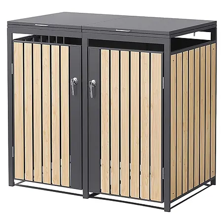 ML-Design  Mülltonnenbox 2er 240L mit Klappdeckel 132x80x120 cm Anthrazit-Holzoptik