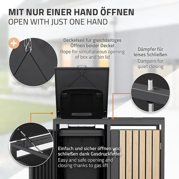 ML-Design Mülltonnenbox Mülltonnenbox 4er 240L 264x80x120cm Holzoptik aus Stahl - Stahl, Anthrazit, Hellbraun, Geeignet für Anzahl Mülltonnen: 2 Stk.