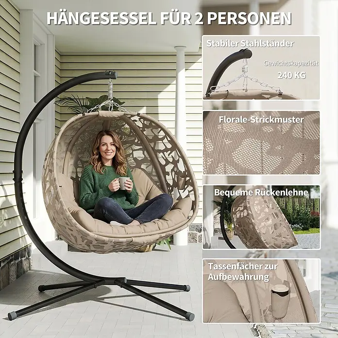 Furnicato Hängesessel - L x B x H: 130 x 103 x 172 cm, Stahl, Sand