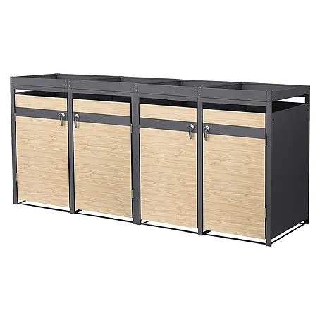 ML-Design  Mülltonnenbox Mülltonnenbox 4er 240L 264x80x124cm Holzoptik Pflanzdach