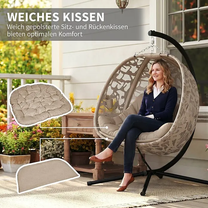 Furnicato Hängesessel - L x B x H: 130 x 103 x 172 cm, Stahl, Sand