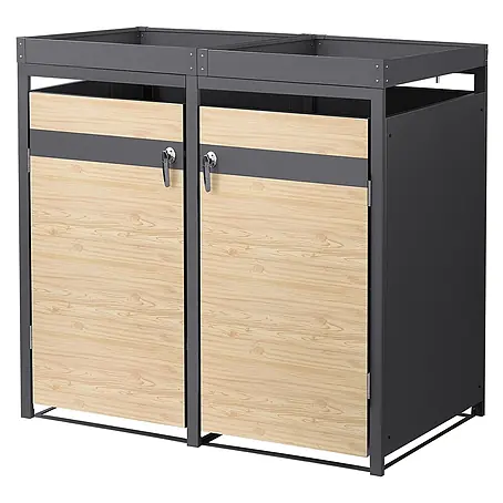 ML-Design  Mülltonnenbox 2er 240L mit Pflanzdach 132x80x124 cm Anthrazit-Holzoptik