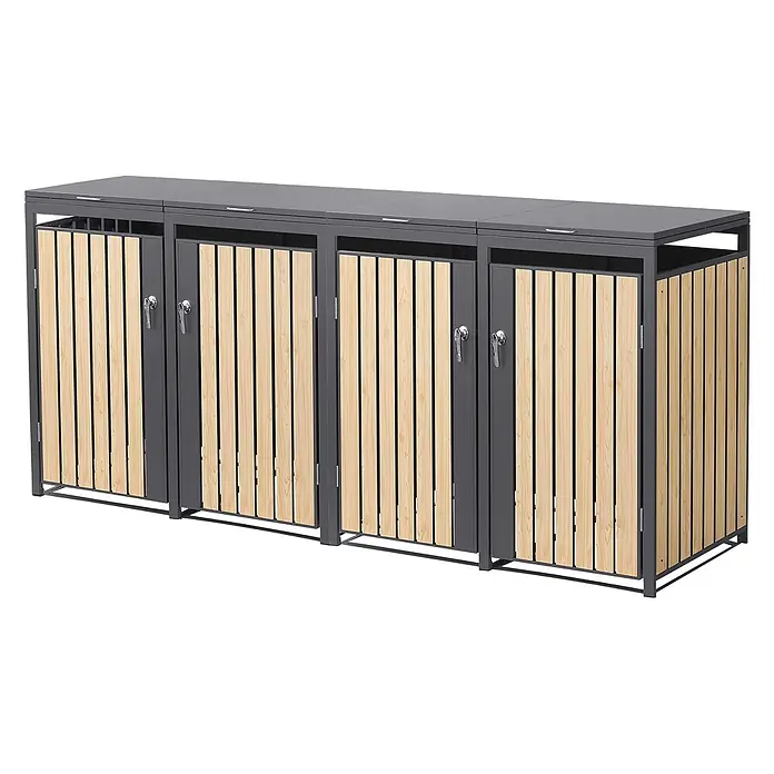 ML-Design Mülltonnenbox Mülltonnenbox 4er 240L 264x80x120cm Holzoptik aus Stahl - Stahl, Anthrazit, Hellbraun, Geeignet für Anzahl Mülltonnen: 2 Stk.