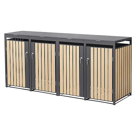 ML-Design  Mülltonnenbox Mülltonnenbox 4er 240L 264x80x120cm Holzoptik aus Stahl
