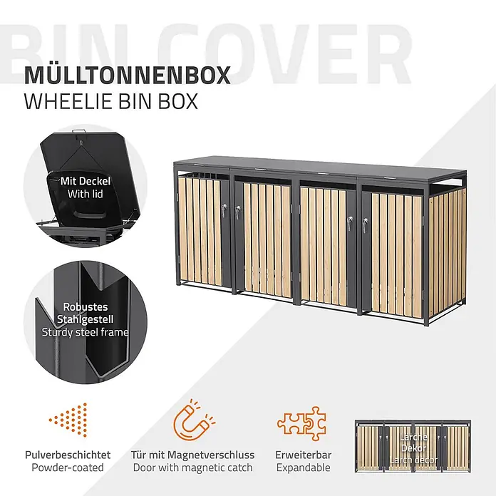 ML-Design Mülltonnenbox Mülltonnenbox 4er 240L 264x80x120cm Holzoptik aus Stahl - Stahl, Anthrazit, Hellbraun, Geeignet für Anzahl Mülltonnen: 2 Stk.