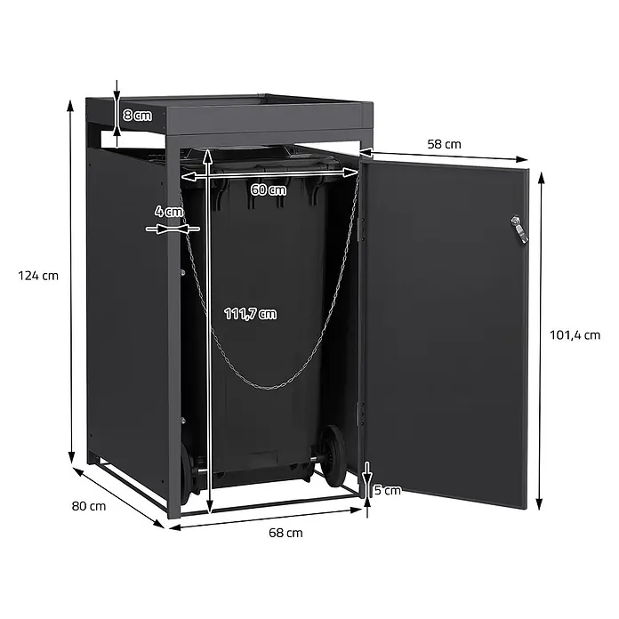 ML-Design Mülltonnenbox Mülltonnenbox 3er 240L 200x80x124cm Holzoptik Pflanzdach - Stahl, Anthrazit, Hellbraun, Geeignet für Anzahl Mülltonnen: 3 Stk.