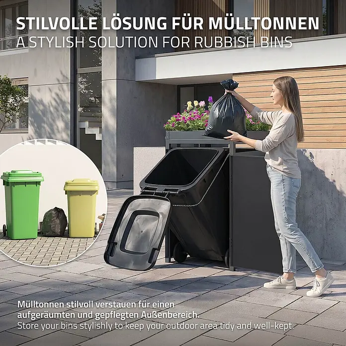 ML-Design Mülltonnenbox 1er 240L mit Pflanzdach 68x80x124 cm Anthrazit-Holzoptik - Stahl, Anthrazit, Hellbraun, Geeignet für Anzahl Mülltonnen: 1 Stk.