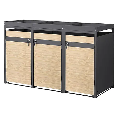 ML-Design  Mülltonnenbox Mülltonnenbox 3er 240L 200x80x124cm Holzoptik Pflanzdach