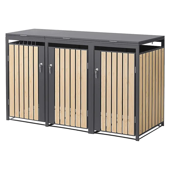 ML-Design Mülltonnenbox Mülltonnenbox 3er 240L 200x80x120cm Holzoptik wetterfest - Stahl, Anthrazit, Hellbraun, Geeignet für Anzahl Mülltonnen: 2 Stk.