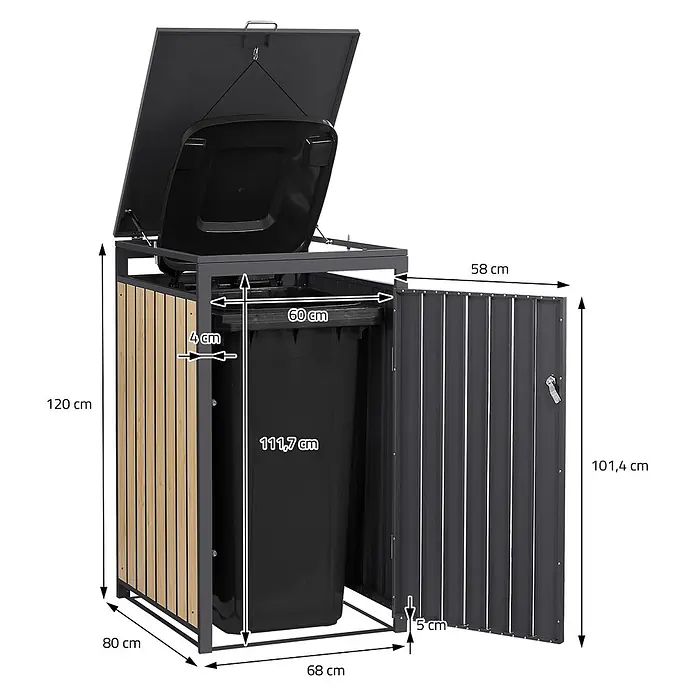 ML-Design Mülltonnenbox Mülltonnenbox 3er 240L 200x80x120cm Holzoptik wetterfest - Stahl, Anthrazit, Hellbraun, Geeignet für Anzahl Mülltonnen: 2 Stk.