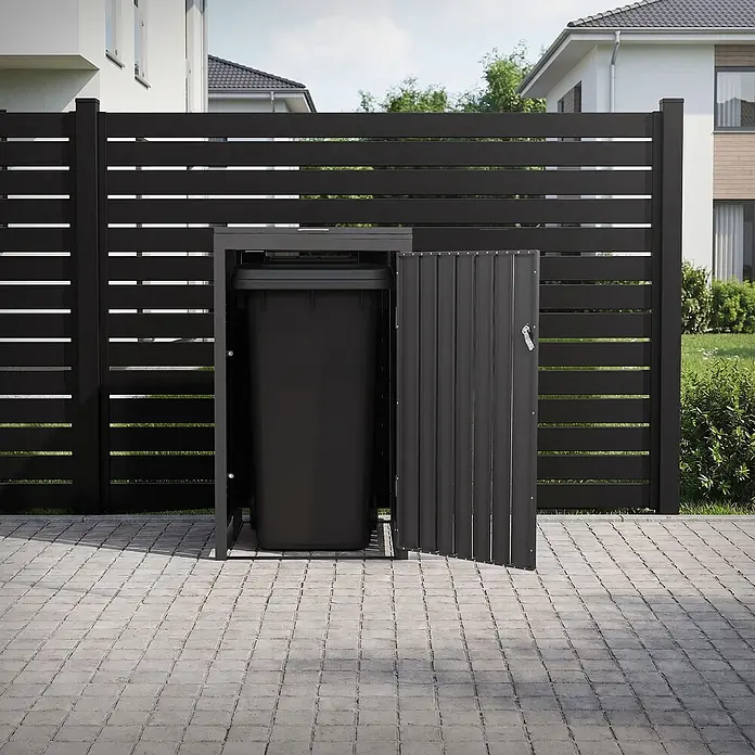 ML-Design Mülltonnenbox 1er 240L mit Klappdeckel 68x80x120 cm Anthrazit-Holzoptik - Stahl, Anthrazit, Hellbraun, Geeignet für Anzahl Mülltonnen: 1 Stk.