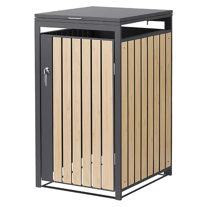 ML-Design Mülltonnenbox 1er 240L mit Klappdeckel 68x80x120 cm Anthrazit-Holzoptik - Stahl, Anthrazit, Hellbraun, Geeignet für Anzahl Mülltonnen: 1 Stk.