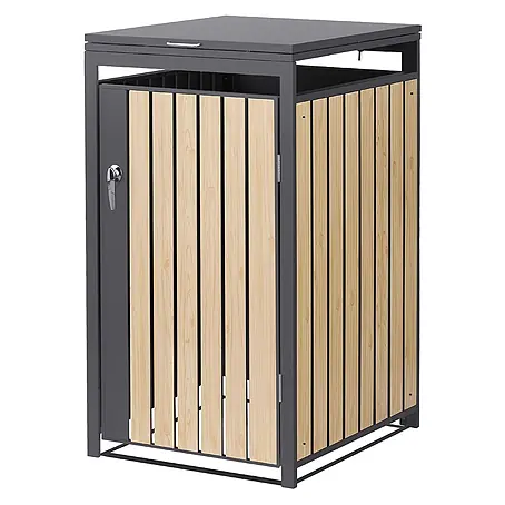 ML-Design  Mülltonnenbox 1er 240L mit Klappdeckel 68x80x120 cm Anthrazit-Holzoptik