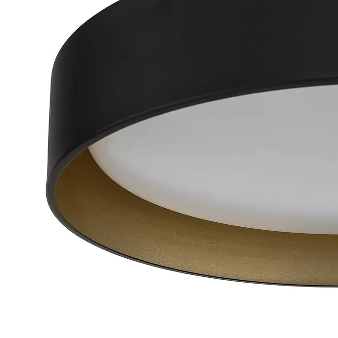 Lindby Deckenleuchte Gracjan - schwarz - Runde Deckenleuchte in Schwarz-Gold mit weißem Diffusor.