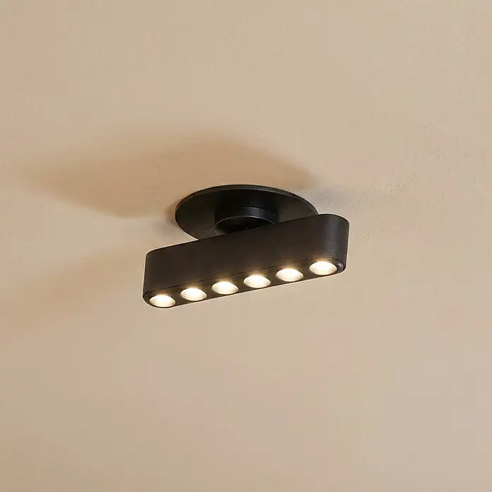 Lindby Deckenleuchte Eldrin - schwarz, schwarz - Schwarzer drehbarer Deckenstrahler mit sechs integrierten LED-Leuchten.