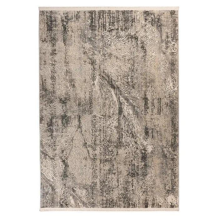 Kayoom Kurzflorteppich Adela 525 - Grau, 170 x 120 cm, 100 % Polypropylen - Moderner, abstrakter Teppich mit verblasstem Beige- und Dunkelgrau-Design.