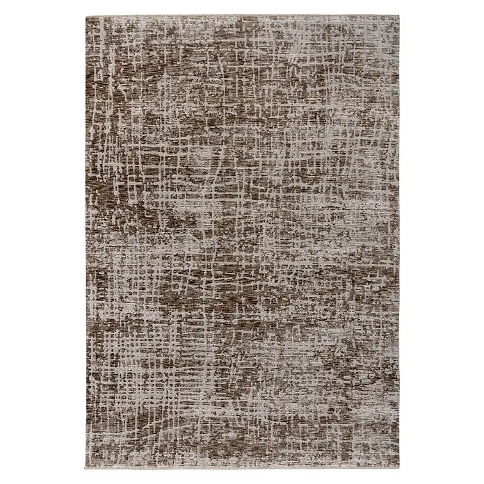 Kayoom Kurzflorteppich Amora 260 - Braun, 150 x 80 cm, 100 % Polyester - Braun-beiger Teppich mit abstraktem Muster und strukturierter Oberfläche.