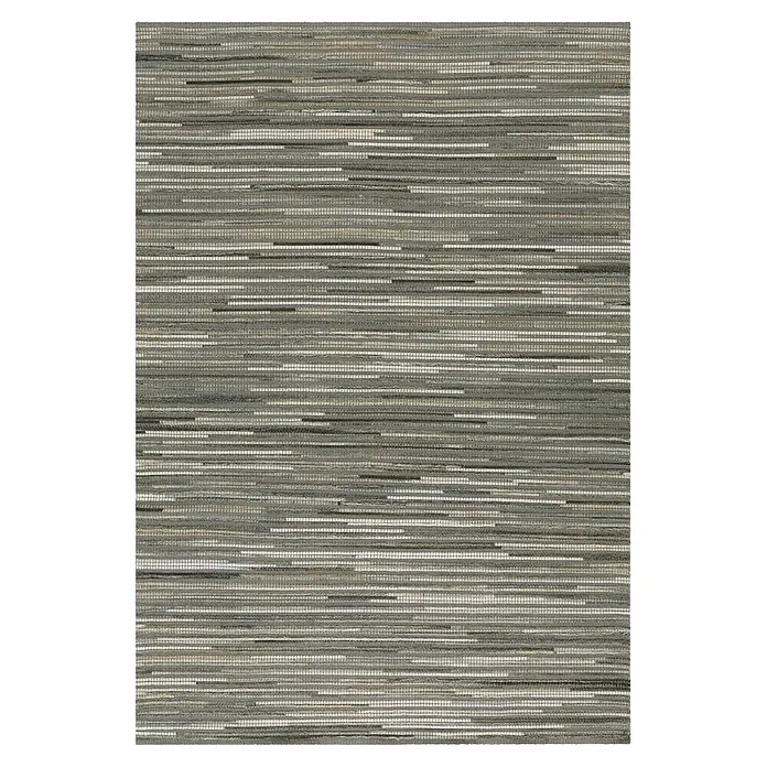 Kayoom Lederteppich Wild 8023 - Hellgrau, 240 x 170 cm, 50 % Leder, 44 % Wolle, 6 % Polyester - Texturierte Webmatte mit unregelmäßigen Horizontalstreifen in Grau-, Beige- und Weißtönen.