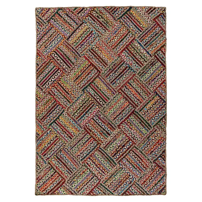 Kayoom Kurzflorteppich Tulum 355 - Multi, 170 x 120 cm, 60 % Baumwolle, 40 % Jute - Draufsicht